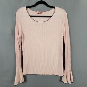 Scandal Ribbed Knit Flare Sleeve Top Pink Stretch Made in Italy